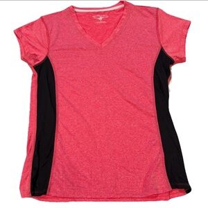 NWT Beverly Hills Polo Club Women’s V-Neck Performance T-Shirt – Pink/Black – XL